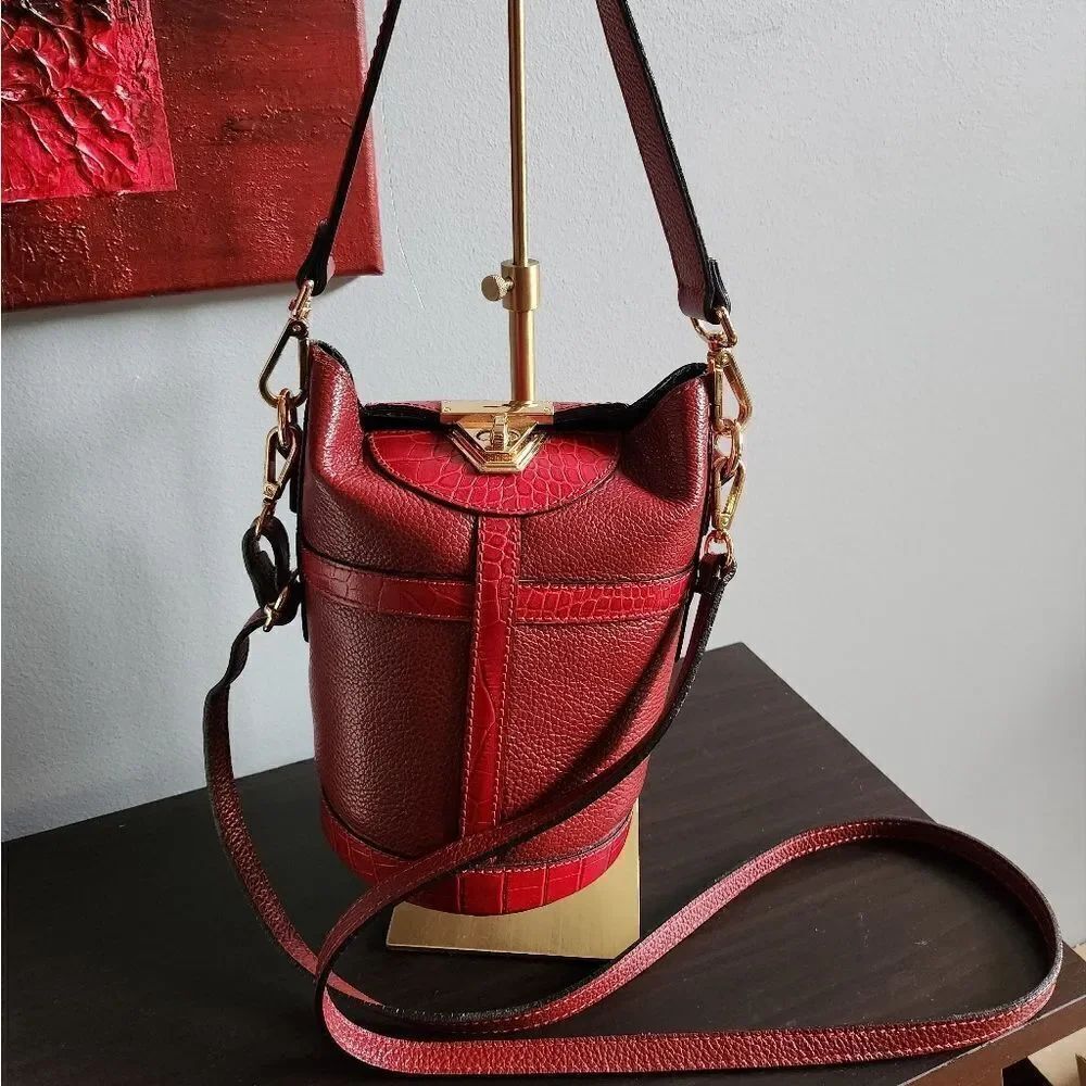 Elegant Red Bucket Bag